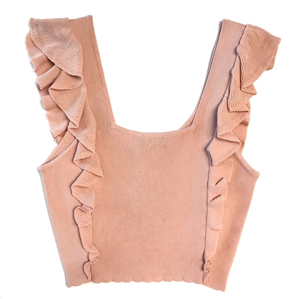 🎉HP🎉 bebe Pastel Pink Sleeveless Cropped Sweater Top with Ruffles - Picture 2 of 8